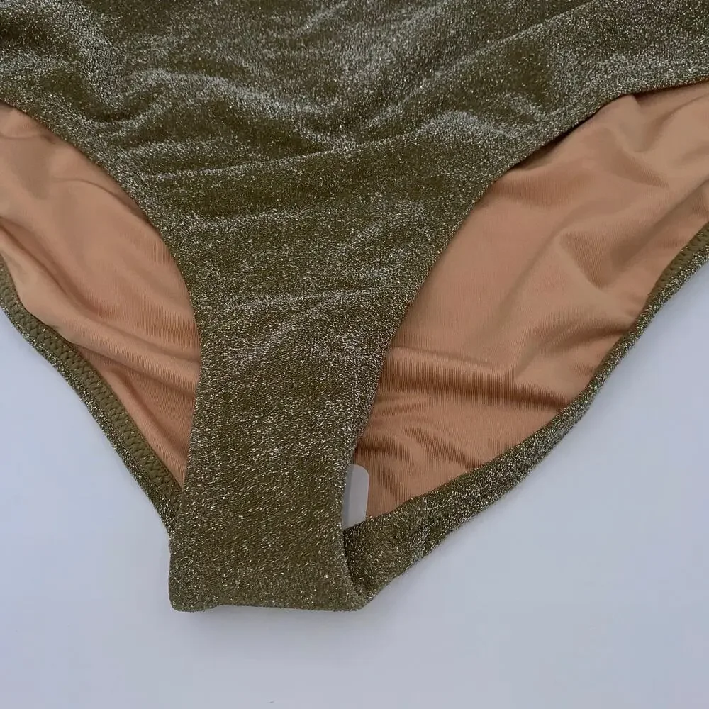 New J. Crew Gold Sparkle Hipster Bikini Swim Bathing Suit Bottom Womens Size XXL
